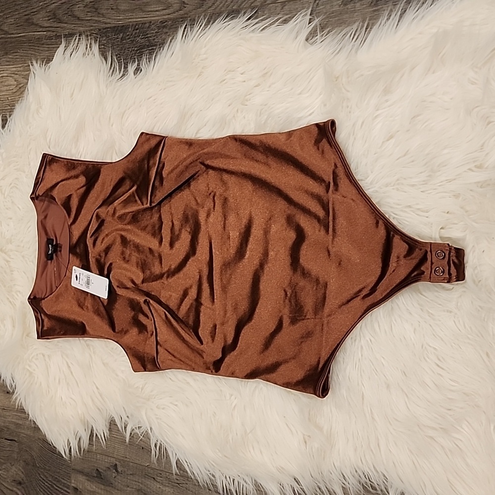 Express Copper Brown Satin Bodysuit